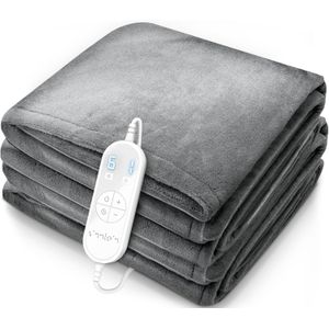 Sinnlein- elektrische deken - 180x130 cm - met automatische uitschakeling - grijs - warmtedeken met 9 temperatuurniveaus - knuffeldeken - wasbaar