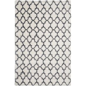 Vloerkleed - Cremewit met Donkergrijs - 200x300 cm - Hoogpolig - Geraamd Motief
