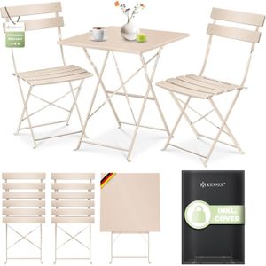 Bistroset - tuinset - balkonset - terrasset - 3-delig - tafel met 2 inklapbaar stoelen - metaal- cappuccino / bruin
