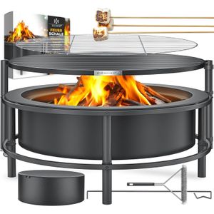 Vuurschaal met grillrooster - diameter 65 cm - bbq / barbecue functie - voor hout en kolen - met accessoires - antraciet