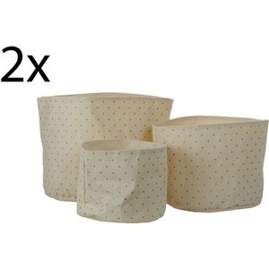 Mandenset - Beige - Opbergmand - 6 Stuks - Canvas met Gouden Stip