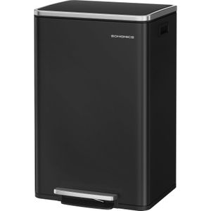 SONGMICS prullenbak 50 liter - afvalbak - afvalemmer - pedaalemmer - zwart  - LTB595B02
