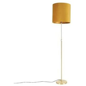 QAZQA Vloerlamp goud|messing met velours kap geel 40|40 cm - Parte