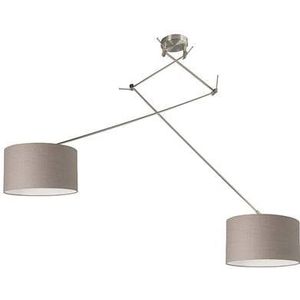 QAZQA Hanglamp staal met kap 35 cm taupe verstelbaar 2-lichts - Blitz