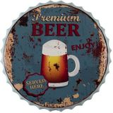 Clayre & Eef Tekstbord Ø 50 cm Blauw Ijzer Premium Beer Wandbord