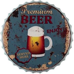 Clayre & Eef Tekstbord Ø 50 cm Blauw Ijzer Premium Beer Wandbord