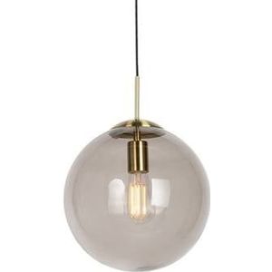 QAZQA Moderne hanglamp messing met smoke glas 30 cm - Ball