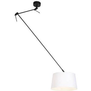 QAZQA Hanglamp zwart met linnen kap wit 35 cm - Blitz