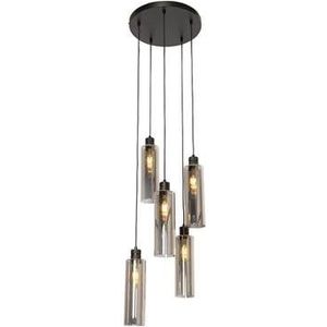 QAZQA Moderne hanglamp zwart met smoke glas 5-lichts - Stavelot