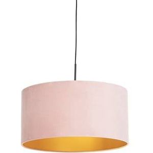 QAZQA Hanglamp met velours kap roze met goud 50 cm - Combi