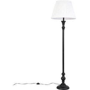 QAZQA Vloerlamp zwart met plisse kap wit 45 cm - Classico