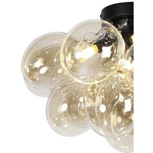 QAZQA Design plafondlamp zwart met amber glas 4-lichts - Uvas