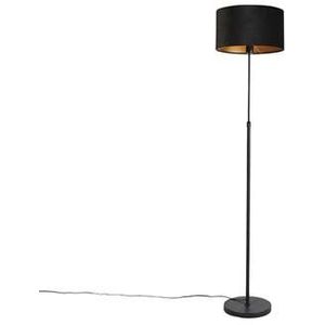 QAZQA Vloerlamp zwart met velours kap zwart met goud 35 cm - Parte