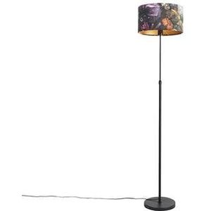 QAZQA Vloerlamp zwart met velours kap bloemen 35 cm - Parte