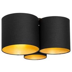 QAZQA Plafondlamp zwart met gouden binnenkant 3-lichts - Multidrum