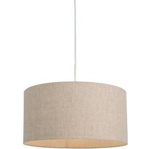 QAZQA Landelijke hanglamp wit met katoenen kap lichtgrijs 50 cm -