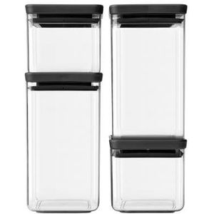 Brabantia Tasty+ Stapelbare Voorraadbus Set van 4 - 2 x 0,7 en 2 x 1,6 L - Dark Grey