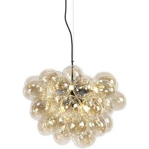 QAZQA Art Deco hanglamp zwart met Amber glas 8-lichts - Uvas