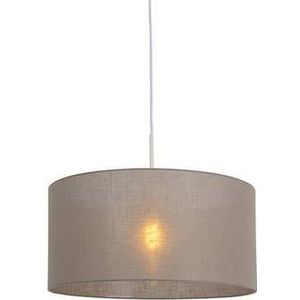 QAZQA Landelijke hanglamp wit met taupe kap 50 cm - Combi 1