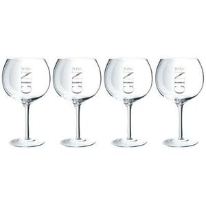 J-Line hoog Gin glas - transparant| zilver - giftbox - set van 4x