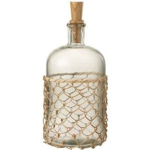 J-Line Breiwerk fles en kurk - glas| hout| riet - transparant