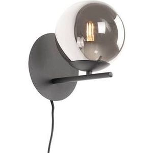 QAZQA Art Deco wandlamp zwart en smoke glas - Flore