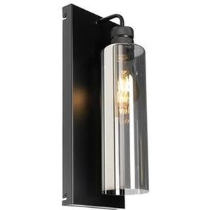 QAZQA Moderne wandlamp zwart met smoke glas - Stavelot