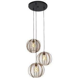 QAZQA Industriële hanglamp brons met zwart rond 3-lichts - Dong