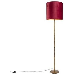 QAZQA Vintage vloerlamp goud met rode kap 40 cm - Simplo