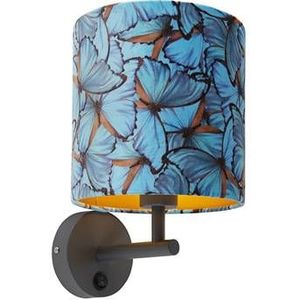 QAZQA Vintage wandlamp donkergrijs met velours kap vlinder - Combi