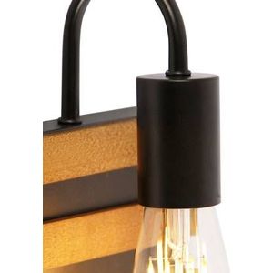 QAZQA Industriële wandlamp zwart met hout - Paleta Mai