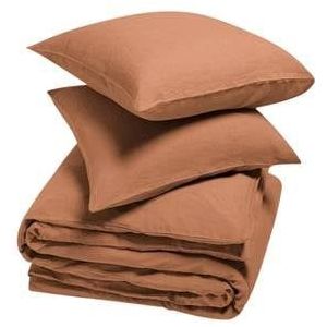 Yumeko overtrekset gewassen linnen terracotta 240x220 + 2/60x70 - Biologisch & ecologisch