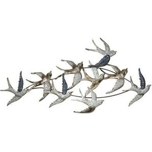 Clayre & Eef Wanddecoratie 116x6x62 cm Zilverkleurig Metaal Vogels