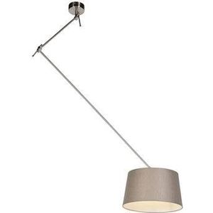 QAZQA Hanglamp staal met linnen kap taupe 35 cm - Blitz