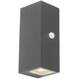 QAZQA Wandlamp donkergrijs 2-lichts IP44 met bewegingssensor - Baleno