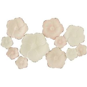 J-Line wanddecoratie Bloemen - metaal - roze|wit