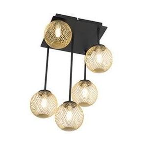 QAZQA Moderne plafondlamp zwart met goud 5-lichts - Athens Wire