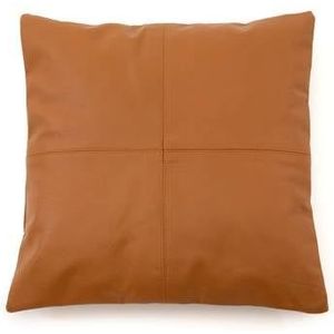 Bazar Bizar - Het Four Panel Leather Kussen - Camel - 40x40