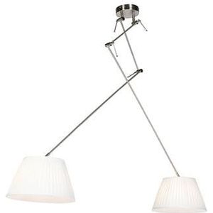 QAZQA Hanglamp staal met plisse kappen crème 35 cm 2-lichts - Blitz