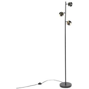 QAZQA Moderne vloerlamp 3-lichts zwart met gouden binnenkant - Buell