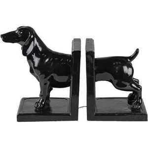 Clayre & Eef Boekensteunen Set van 2 Hond 25x9x15 cm Zwart Kunststof
