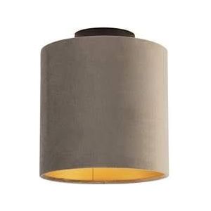 QAZQA Plafondlamp met velours kap taupe met goud 20 cm - Combi zwart