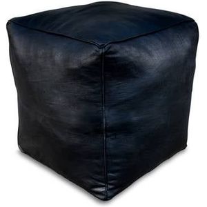 Poufs&Pillows Vierkante Zwart Leren Poef