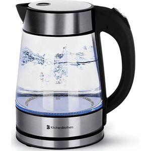 KitchenBrothers Waterkoker - Glas - Elektrisch - 1,7L - Retro - met LED - 2200W - Glazen Waterkoker - RVS