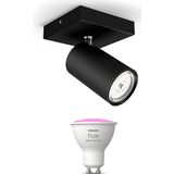 Philips - Kosipo - Opbouwspot - Zwart - Wandspot of Plafondspot met 1 Lichtpunt - GU10 - Hue White and Color Ambiance