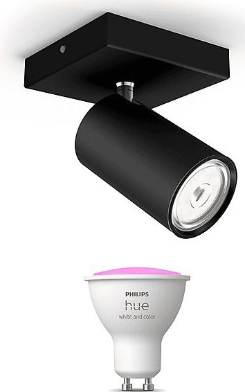 Philips - Kosipo - Opbouwspot - Zwart - Wandspot of Plafondspot met 1 Lichtpunt - GU10 - Hue White and Color Ambiance
