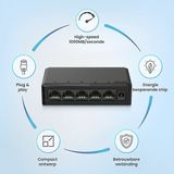 Strex Netwerk Switch - 1000Mbps - Unmanaged - 5 Poorten