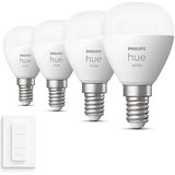 Philips Hue Uitbreidingspakket - E14 - met 4 Kogellampen - Warmwit Licht - Incl. 1 Hue Dimmer Switch - Hue White