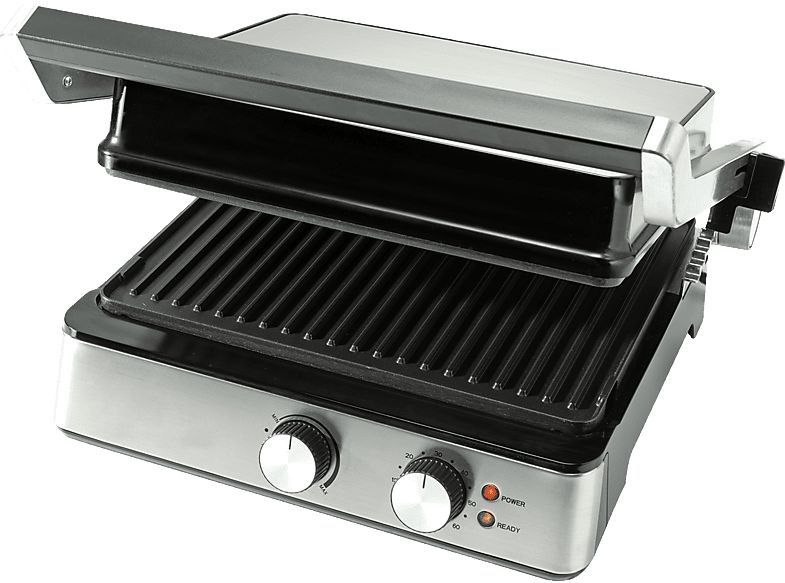Bourgini - Contactgrill 29cm x 23cm - Grill apparaat Paninigrill en Tosti ijzer - PFAS-vrije keramische coating - RVS contact grill