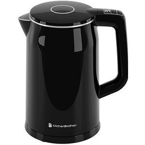 KitchenBrothers Waterkoker - Elektrisch - Temperatuurregeling - 1,7L - Cool-Touch - Dubbelwandige Theekoker - Zwart